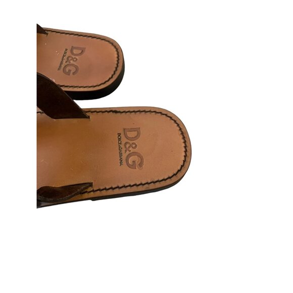 D&G Women's Brown Leather Studded Thong Sandals Made in Italy Size EUR 38.5 US 8 - Picture 6 of 8